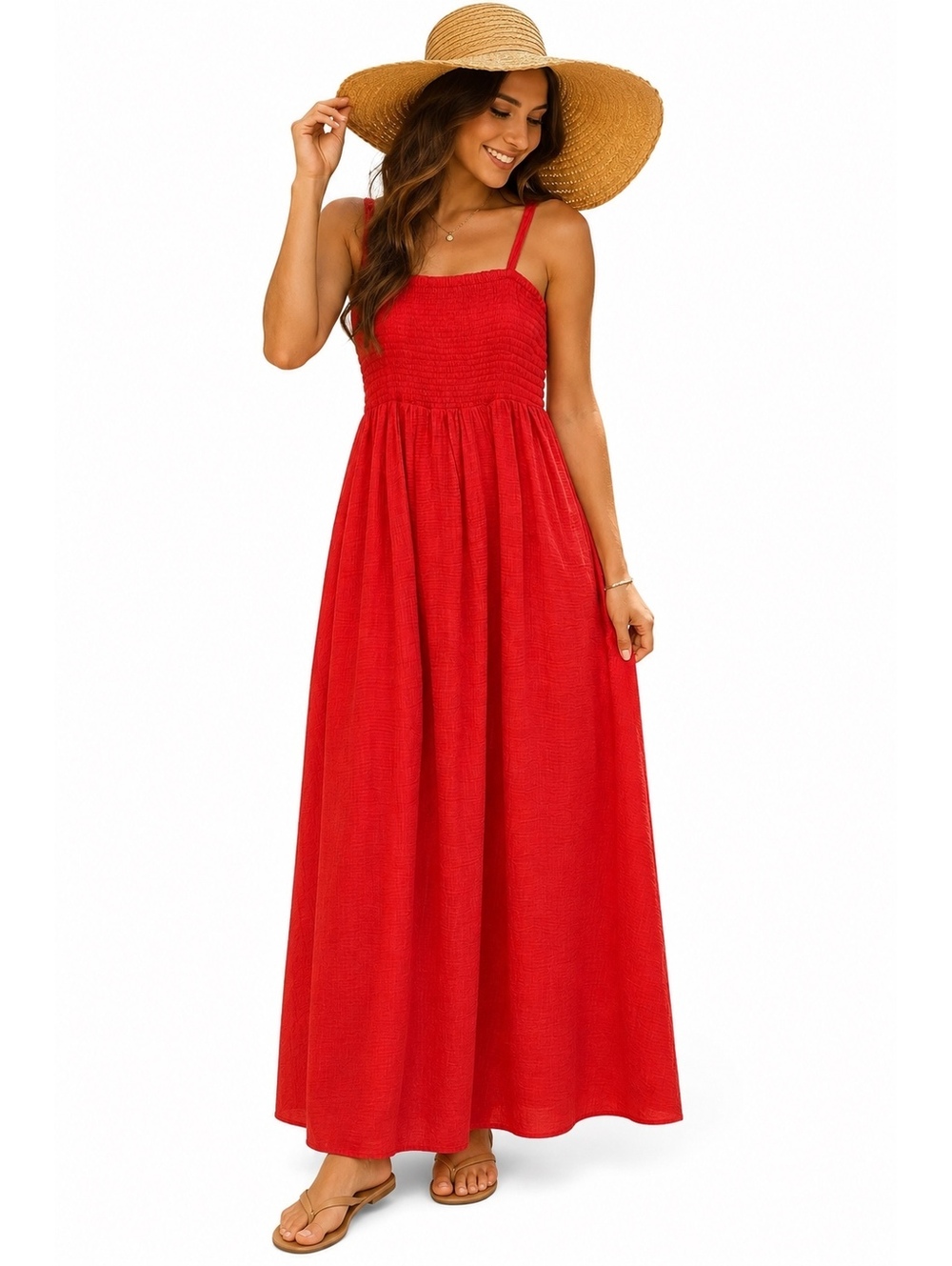 052. NWT!Monroe•Women’s Gauze Smocked Long Dress•LARGE